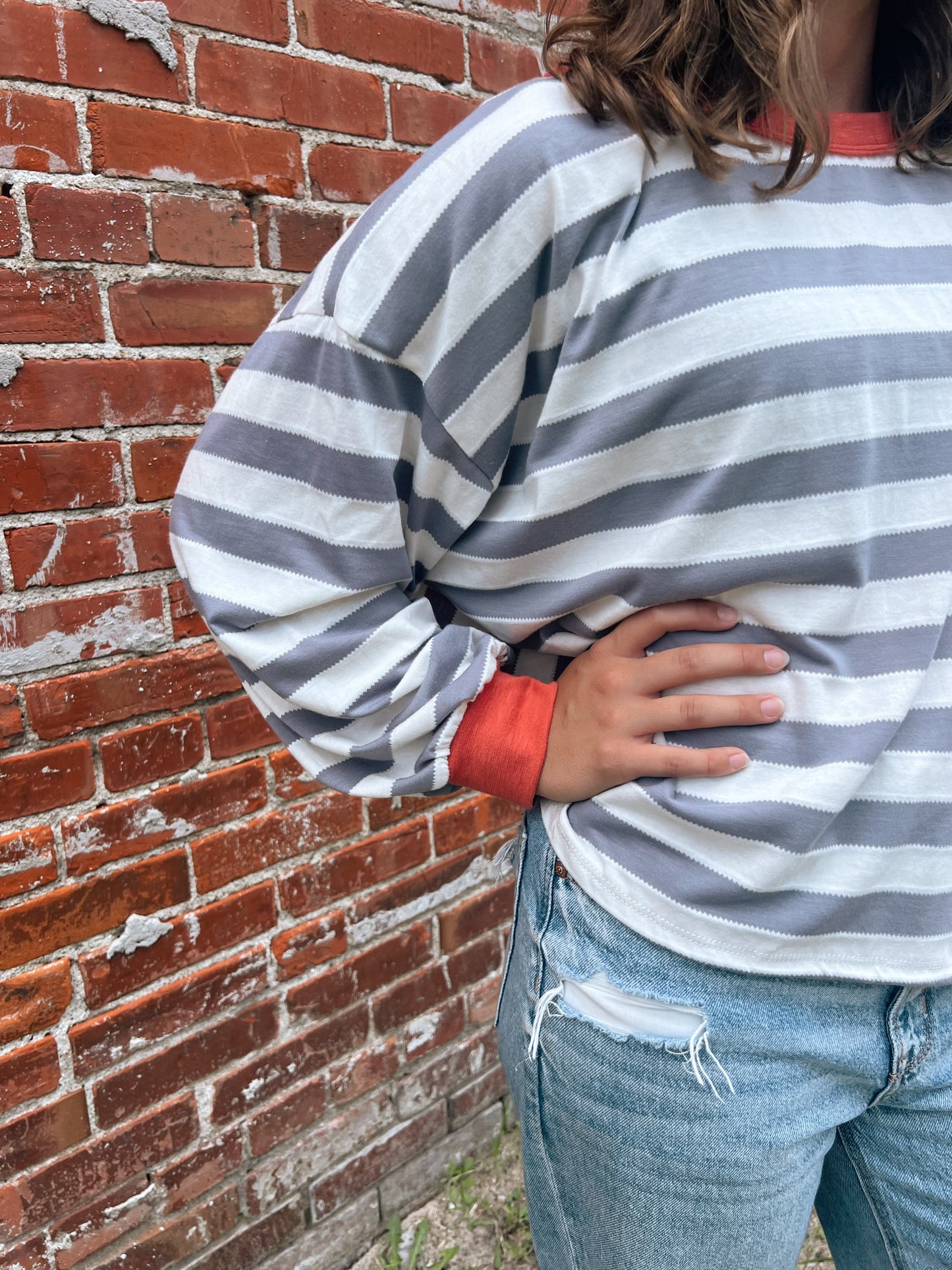 Kenna Stripe Sweatshirt in Grey