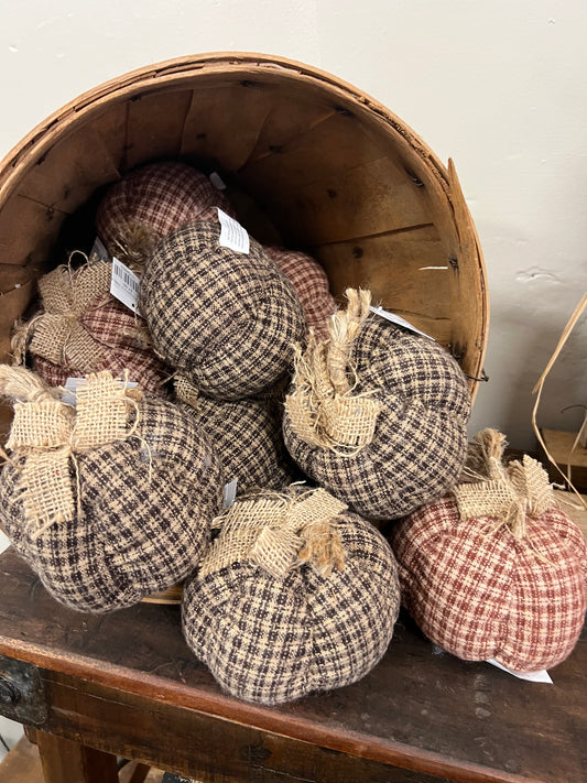 Mini Plaid Pumpkins In Dark Red