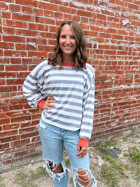 Kenna Stripe Sweatshirt in Grey
