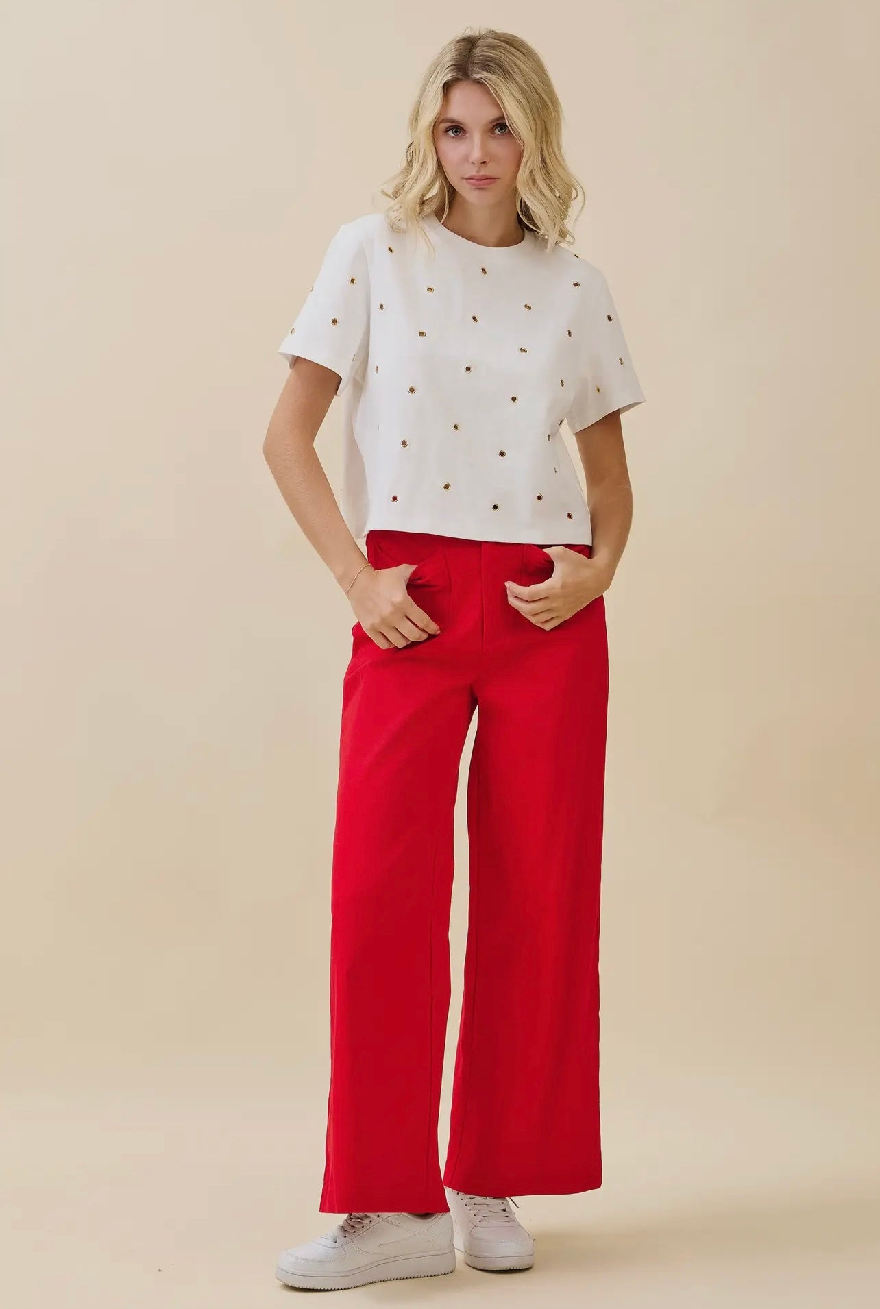 Red Wide Leg Denim Pants