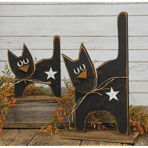Rustic Wood Spooky Black Cat