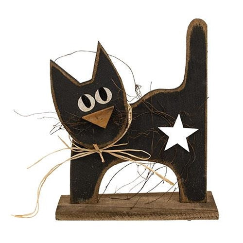 Rustic Wood Spooky Black Cat