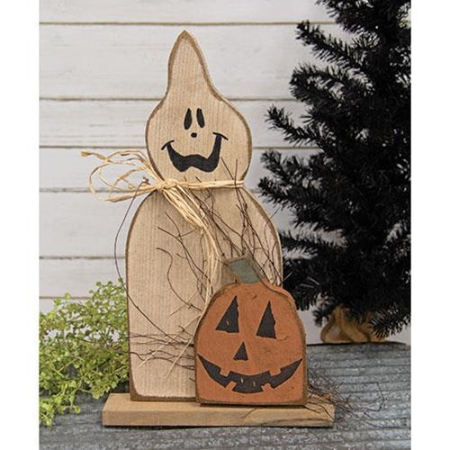 Rustic Wood Ghost w/Jack O Lantern