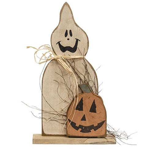 Rustic Wood Ghost w/Jack O Lantern