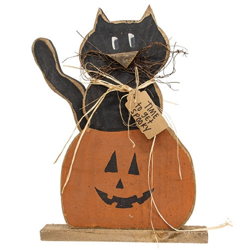 Rustic Wood Spooky Black Cat in Jack