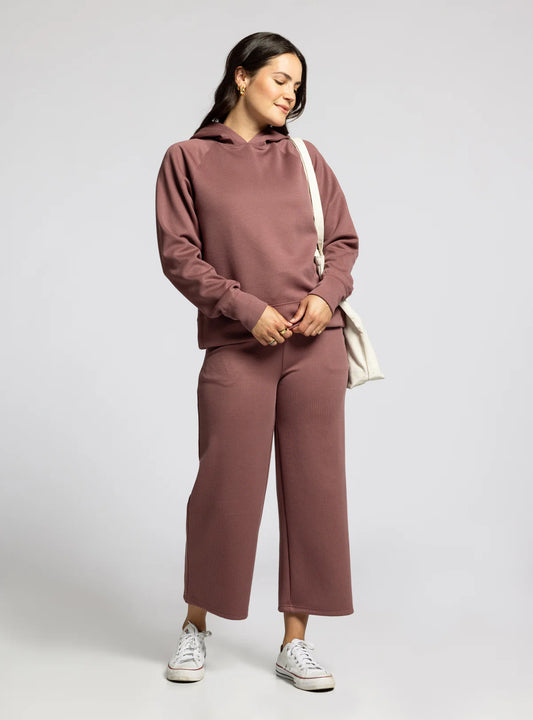 Carly Rib Hoodie in Rose Brown