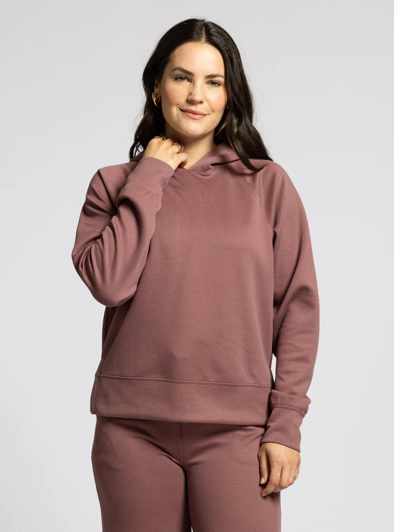 Carly Rib Hoodie in Rose Brown