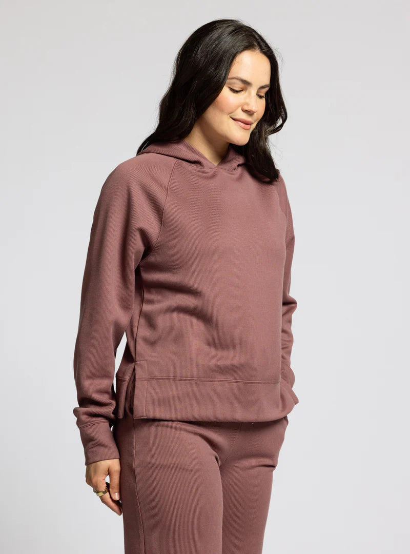 Carly Rib Hoodie in Rose Brown