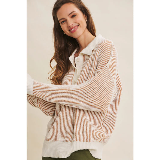 Two-Tone Stripe Henley Sweater