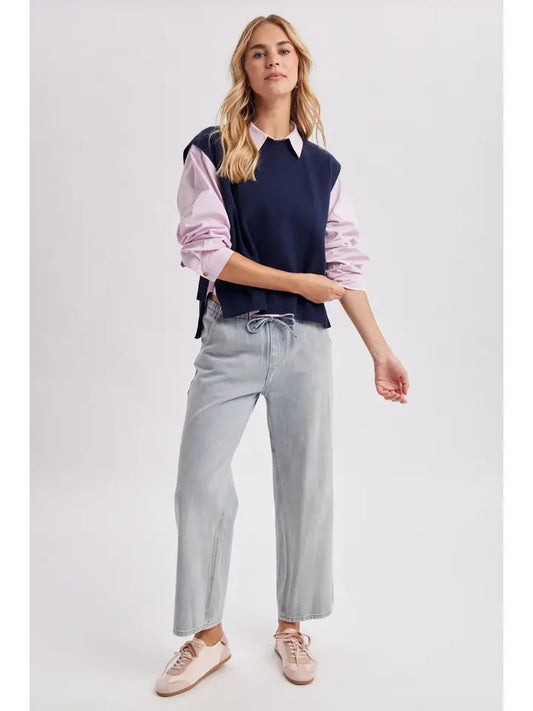 Sleeveless Open Side Sweater Vest In Navy