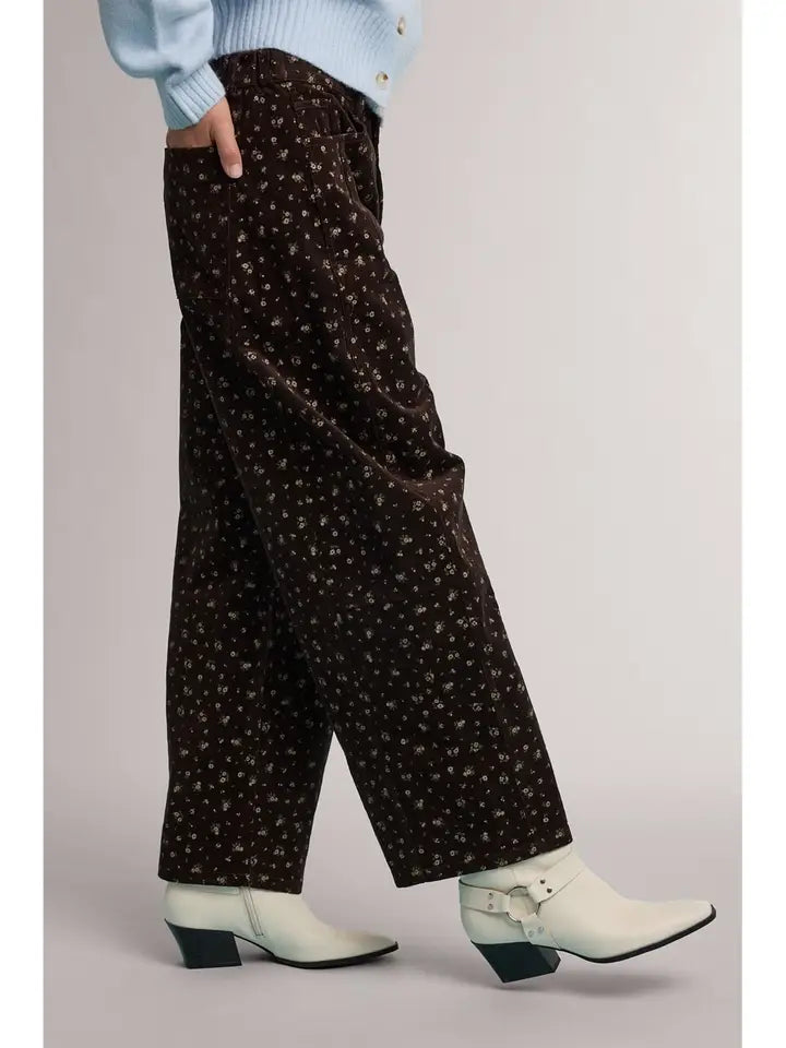 Floral Print Barrel Leg Pants