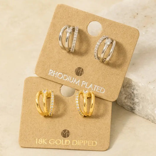 Pave Layered Hoop Huggie Earrings