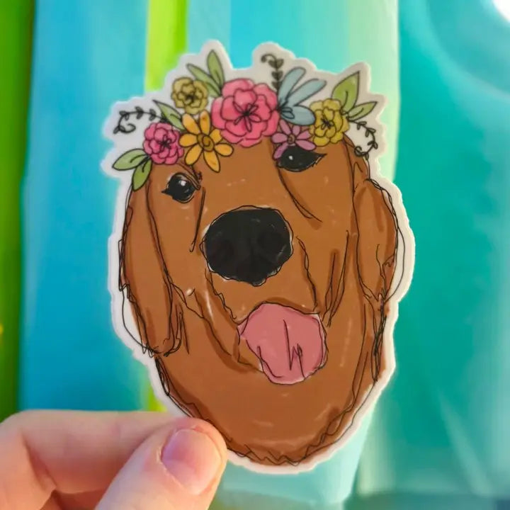 Golden Retriever Flower Crown Sticker