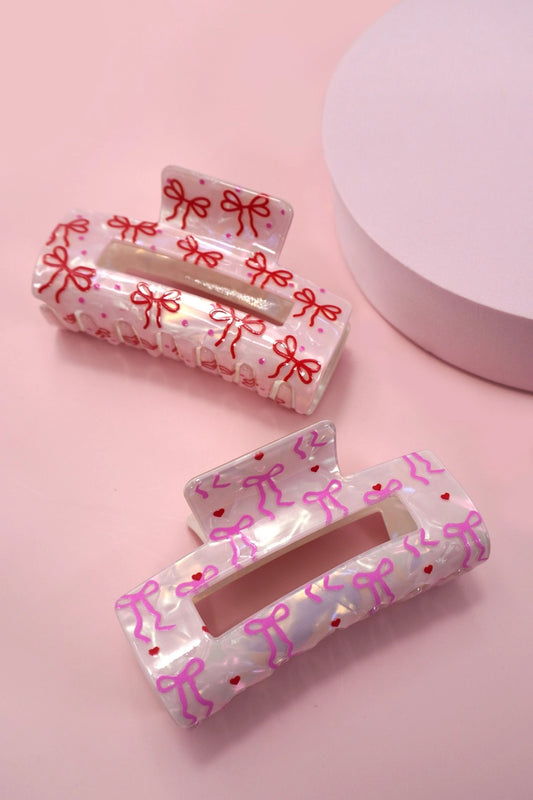 Large Bow Ribbon Heart Hair Claw Clips