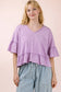 Mineral Washed Ruffle Detail Knit Top In Lavender