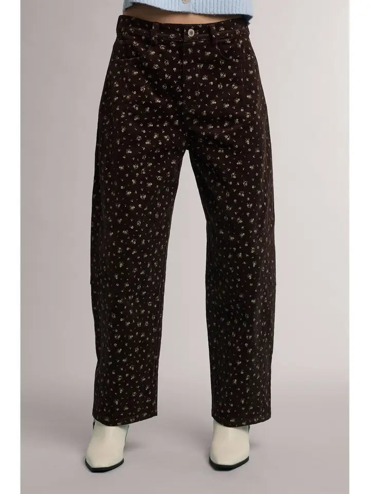 Floral Print Barrel Leg Pants