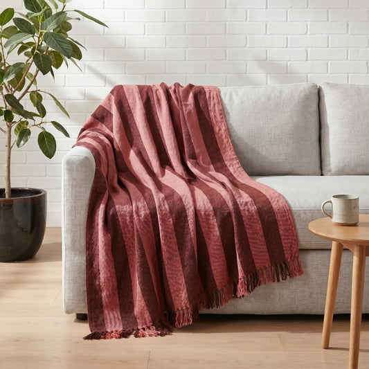 Woven Recycled Cotton Blend Striped Throw with Fringe