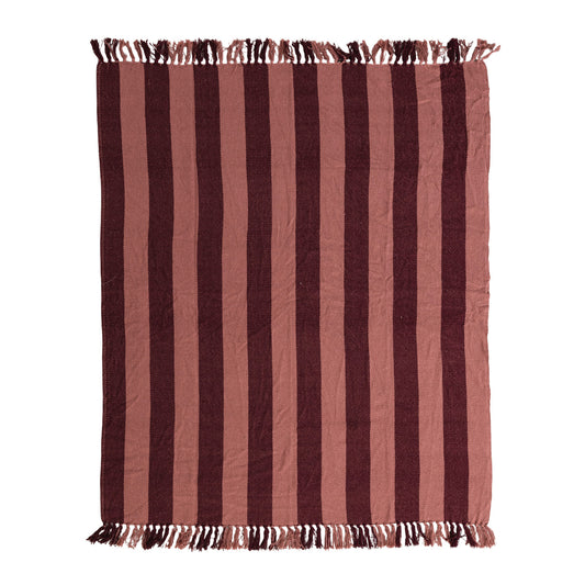 Woven Recycled Cotton Blend Striped Throw with Fringe