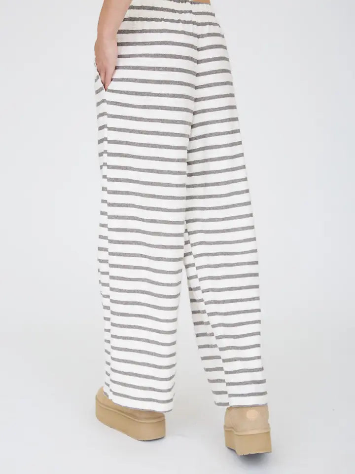 Stripe Wide Leg Knit Lounge Pants In Grey