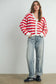 Button Front Stripped Sweater In Red