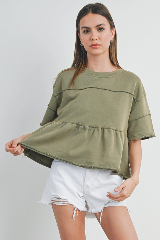 Riley Ruffle Tired Blouse In Olive