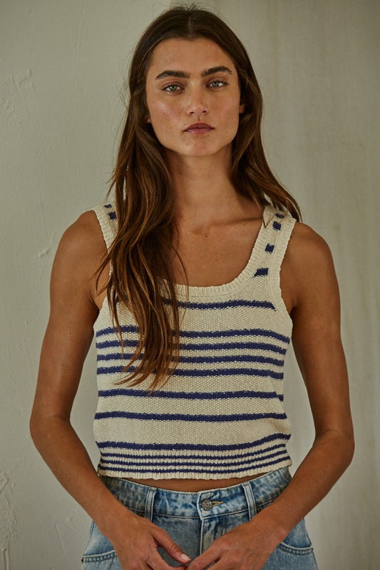 Knit Striped Tank Top in Blue