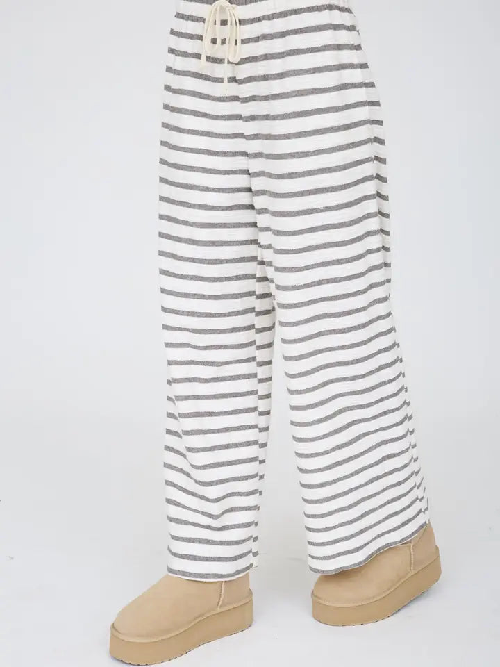 Stripe Wide Leg Knit Lounge Pants In Grey