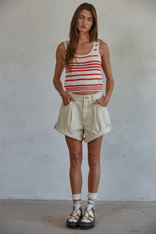Knit Striped Tank Top in Red