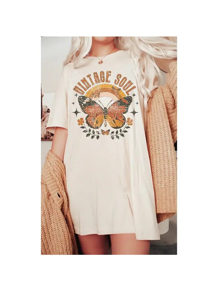 Distressed Butterfly Vintage Soul Oversize Tee