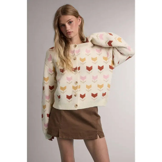Tulip Print Sweater Cardigan