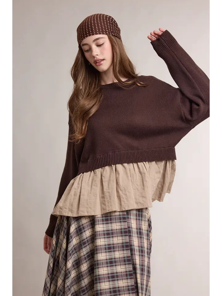 Twofer Ribbed Knit Sweater with Attached Peplum