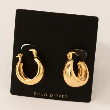 Gold Dipped Beveled Latch Hoop Earrings