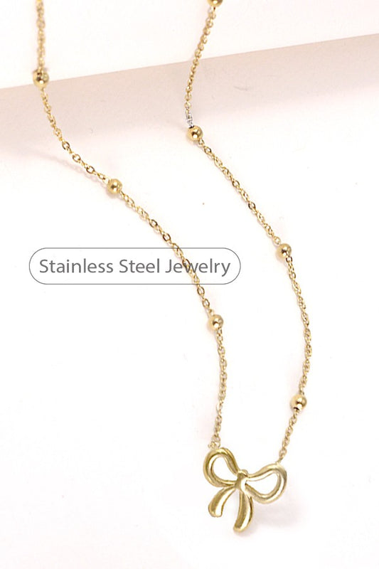 18K Stainless Steel Tarnish Free Bow Necklace