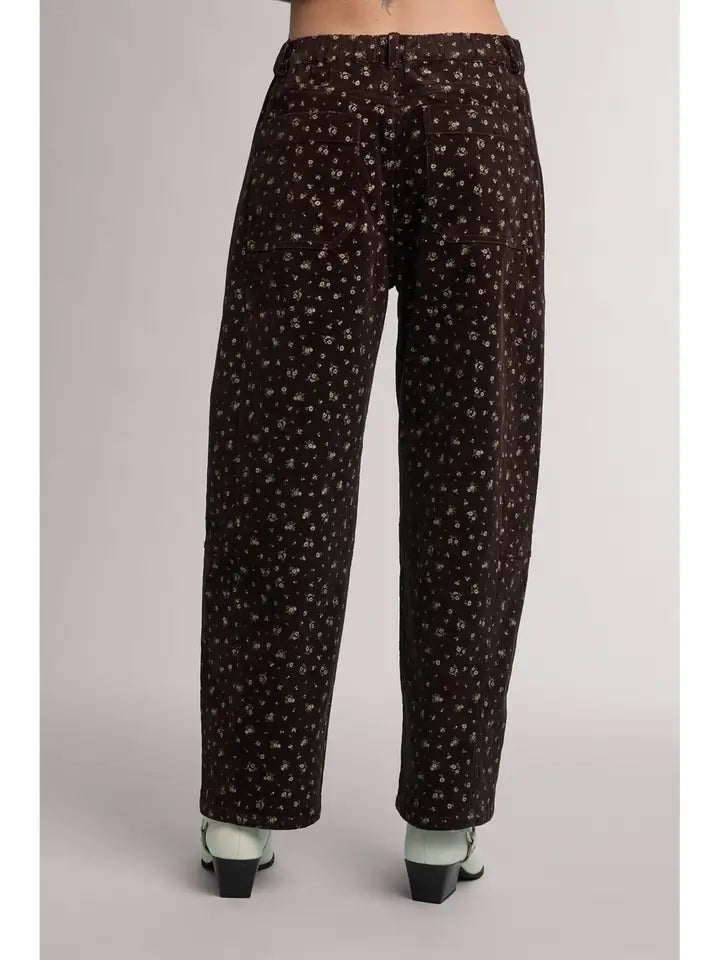 Floral Print Barrel Leg Pants