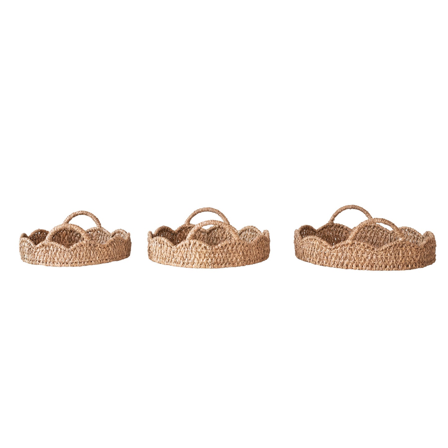 Decorative Rattan Trays w/ Scalloped Edge & Handles
