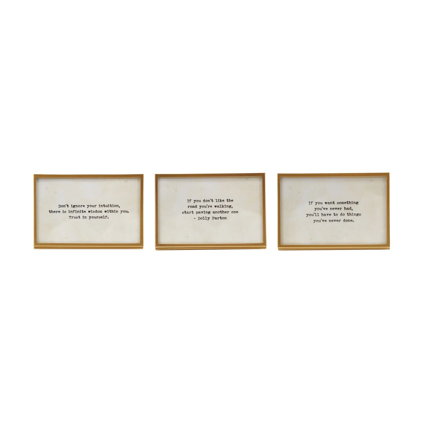 Metal & Glass Frame w/ Easel & Saying, Gold Finish