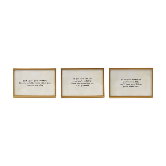 Metal & Glass Frame w/ Easel & Saying, Gold Finish