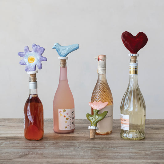 Handmade Stoneware & Cork Bird/Flower/Heart Shaped Bottle Stopper