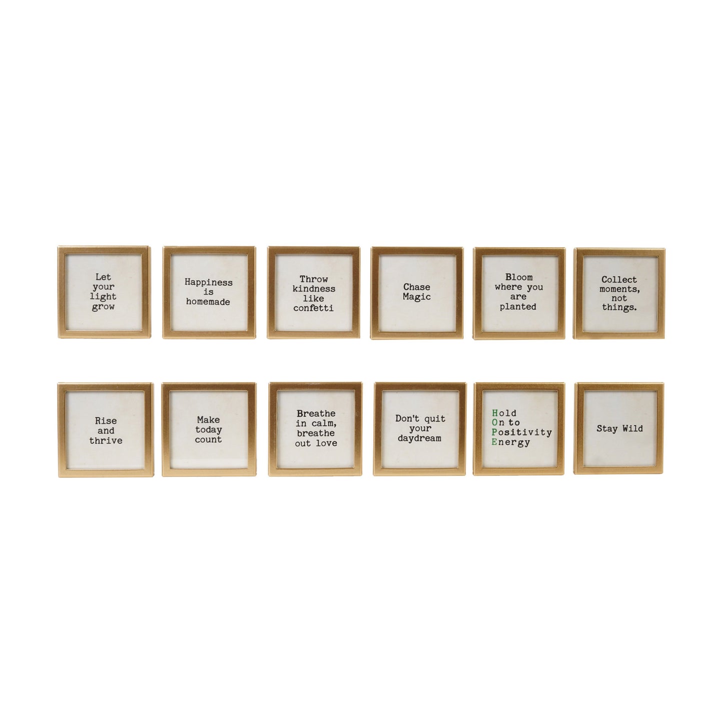 Metal & Glass Framed Magnet with Saying, Gold Finish