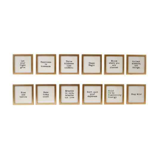 Metal & Glass Framed Magnet with Saying, Gold Finish