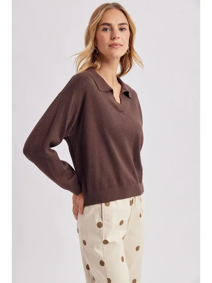 Collared Textured Knit Sweater