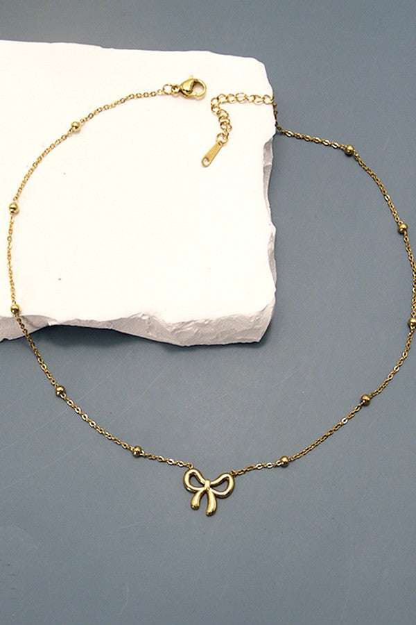 18K Stainless Steel Tarnish Free Bow Necklace