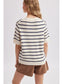 Stripe Short Sleeve Sweater Cardigan In Ivory & Navy