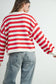 Button Front Stripped Sweater In Red