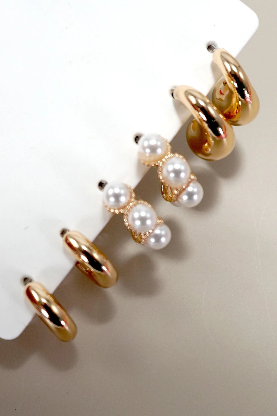 Trio Huggie Pearl Gold Hoop Earrings