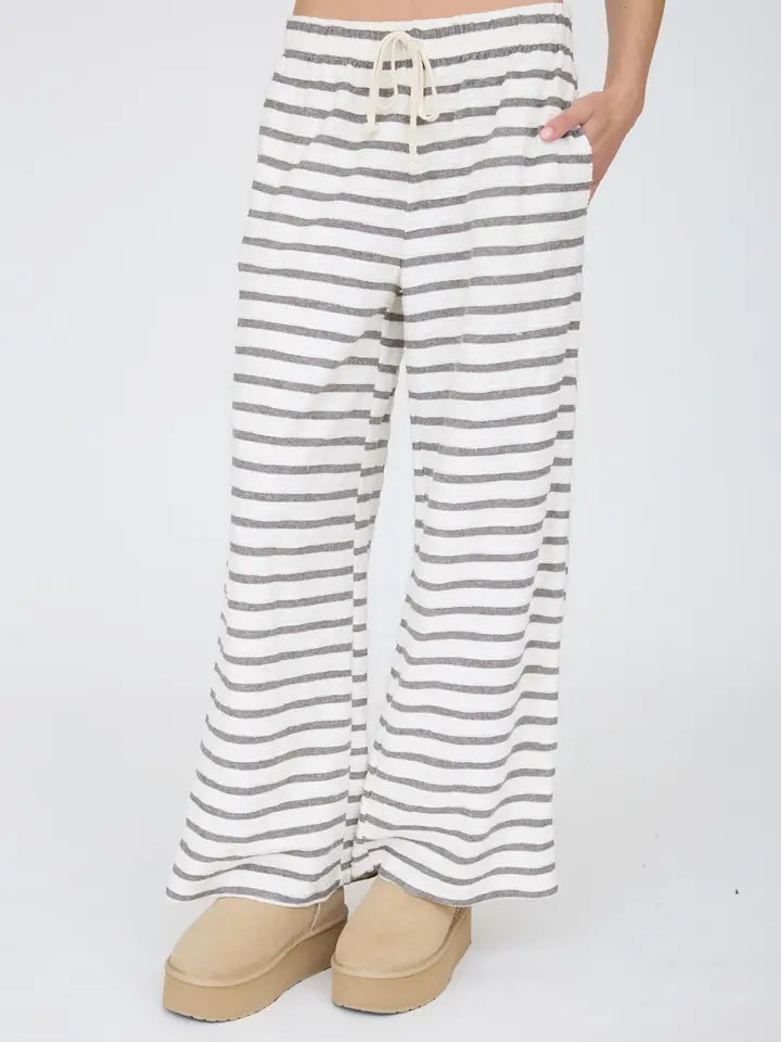 Stripe Wide Leg Knit Lounge Pants In Grey