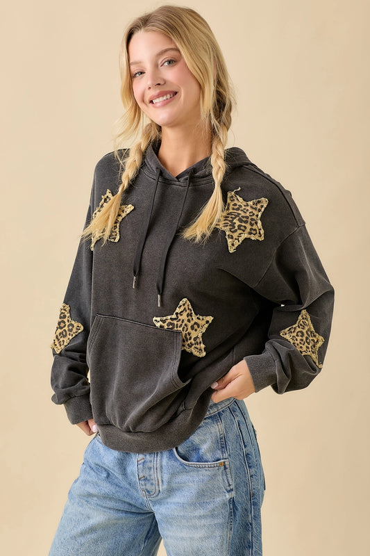Mineral Wash Hoodie with Denim Star Patch
