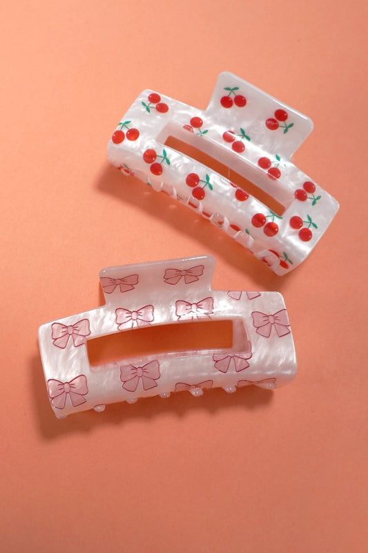 Jumbo Cherry Bow Rectangle Hair Claw Clips