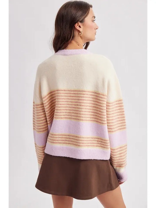 Striped Colorblock Sweater Cardigan