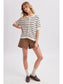 Stripe Short Sleeve Sweater Cardigan In Ivory & Navy